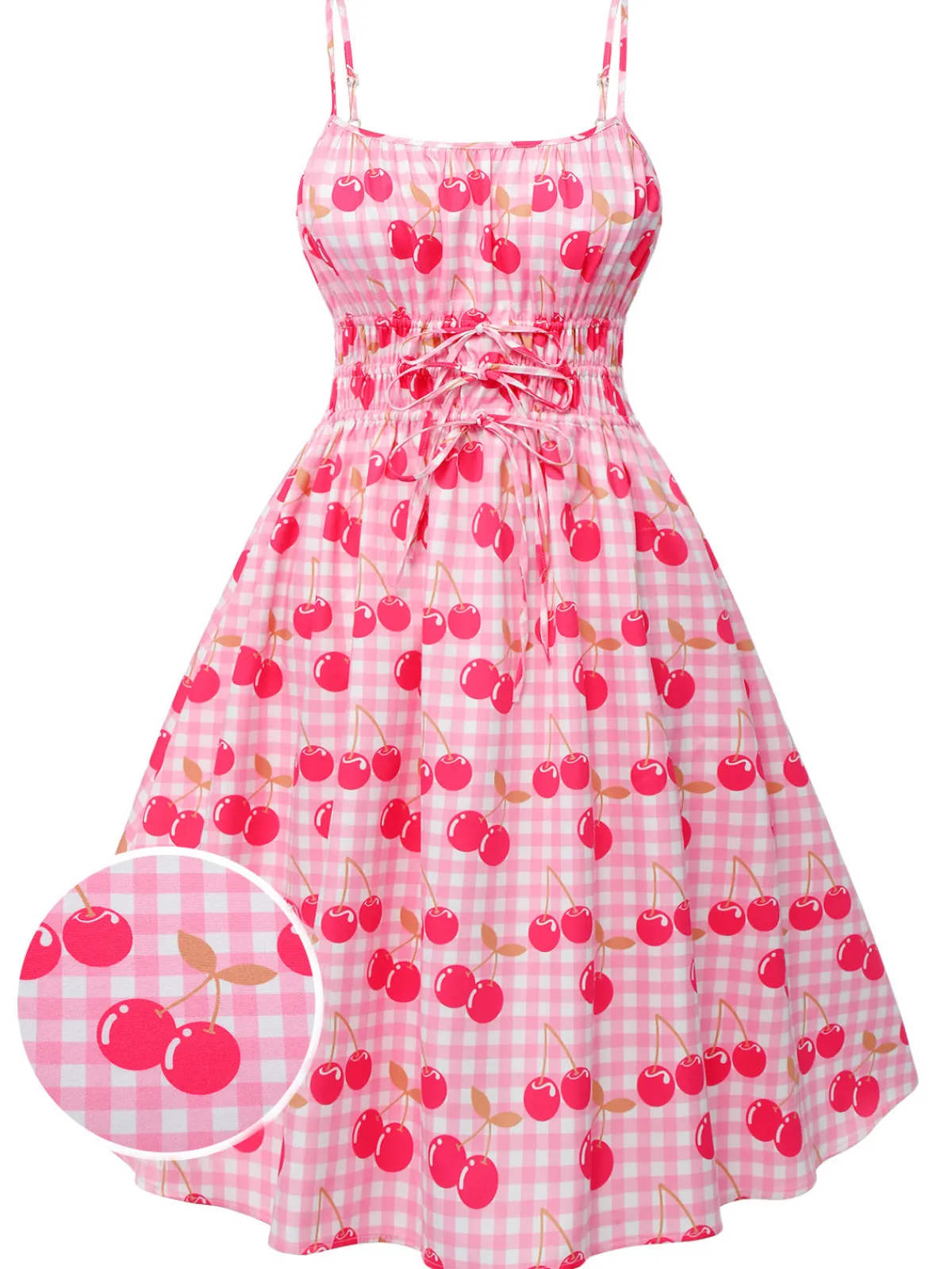 Best Retro Stage 1950s Cherry Spaghetti Strap Dress Pink