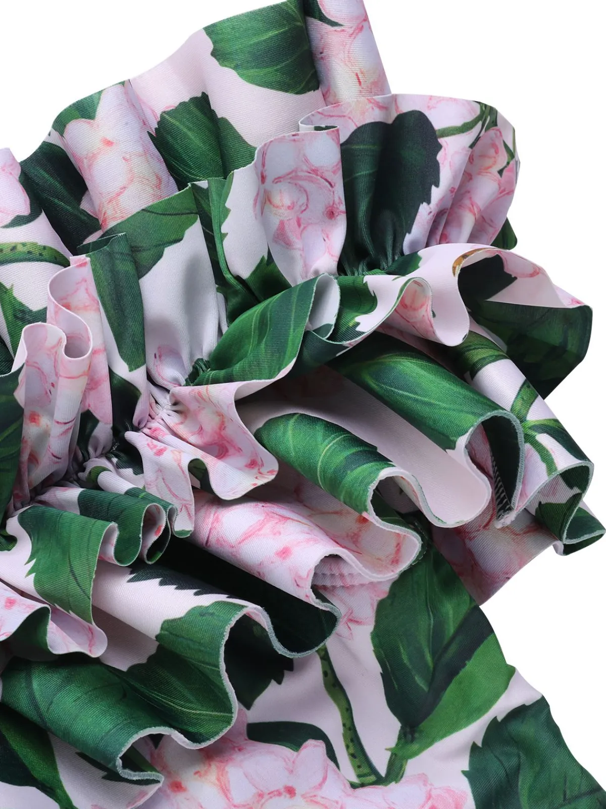 Hot Retro Stage 1950s Cold-Shoulder Floral Ruffle Swimsuit Pink