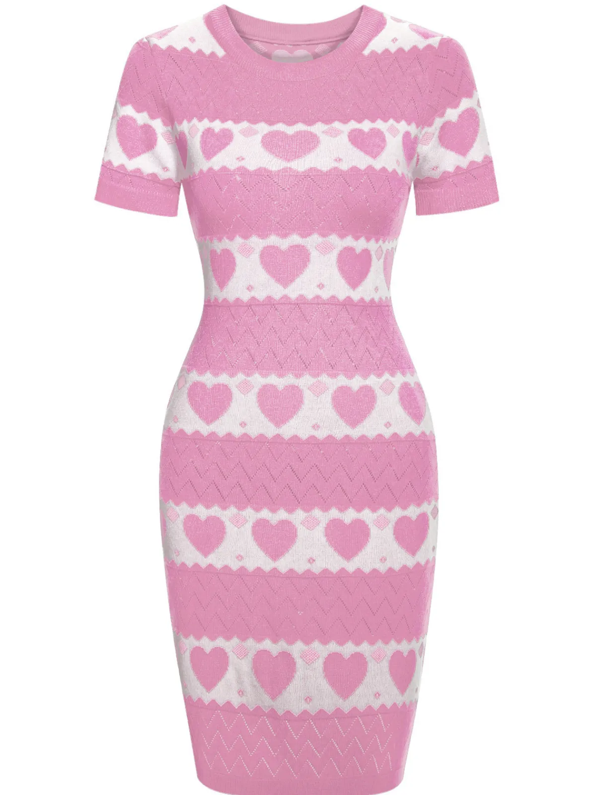 Discount Retro Stage Pink 1960s Contrasting Heart Knitting Dress