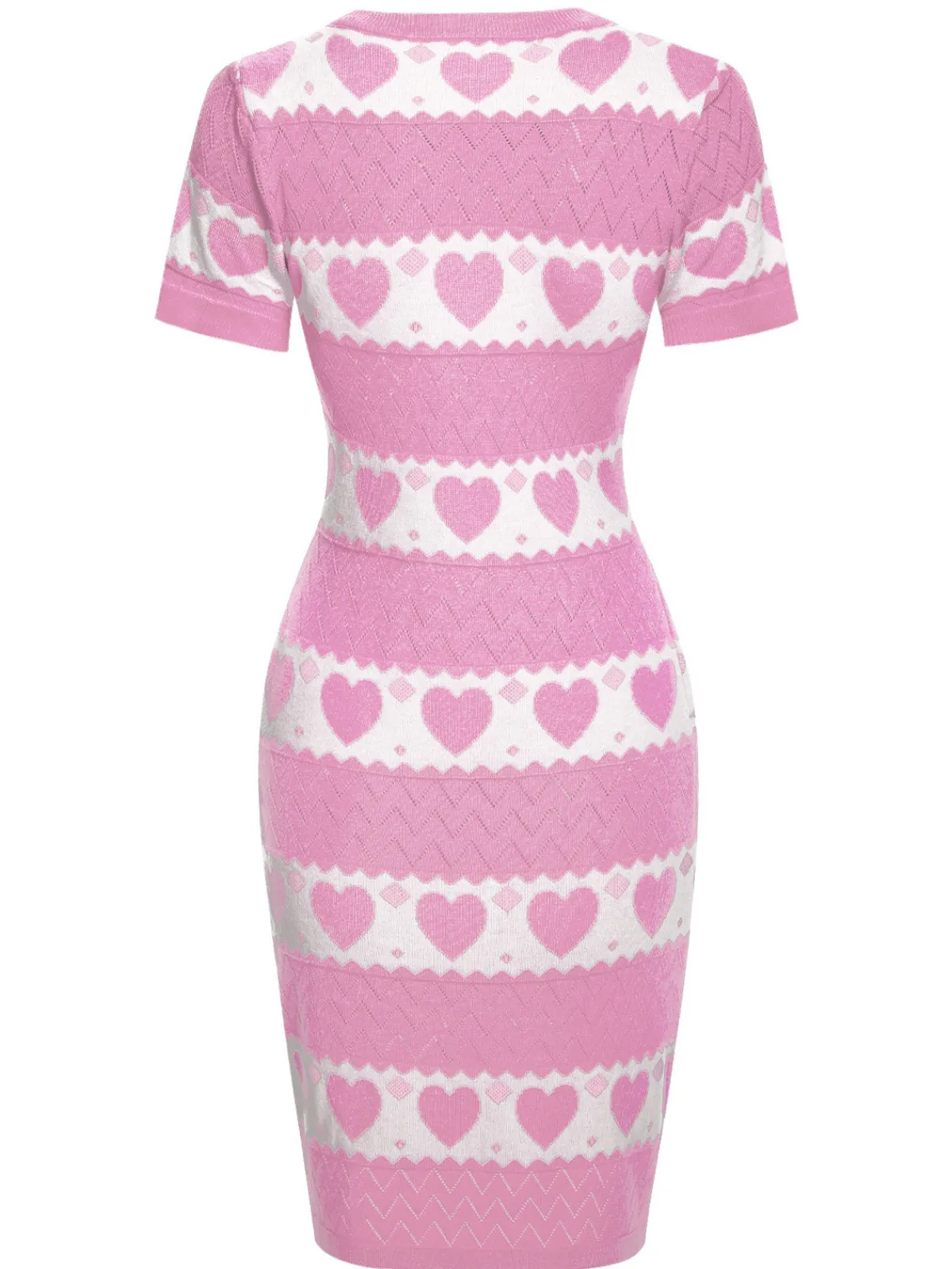 Discount Retro Stage Pink 1960s Contrasting Heart Knitting Dress