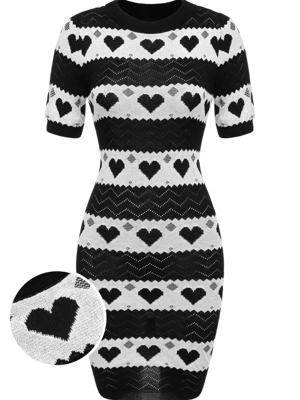 Discount Retro Stage Pink 1960s Contrasting Heart Knitting Dress