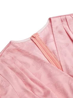 Fashion Retro Stage 1940s Deep V-Neck Butterfly Satin Dress Pink
