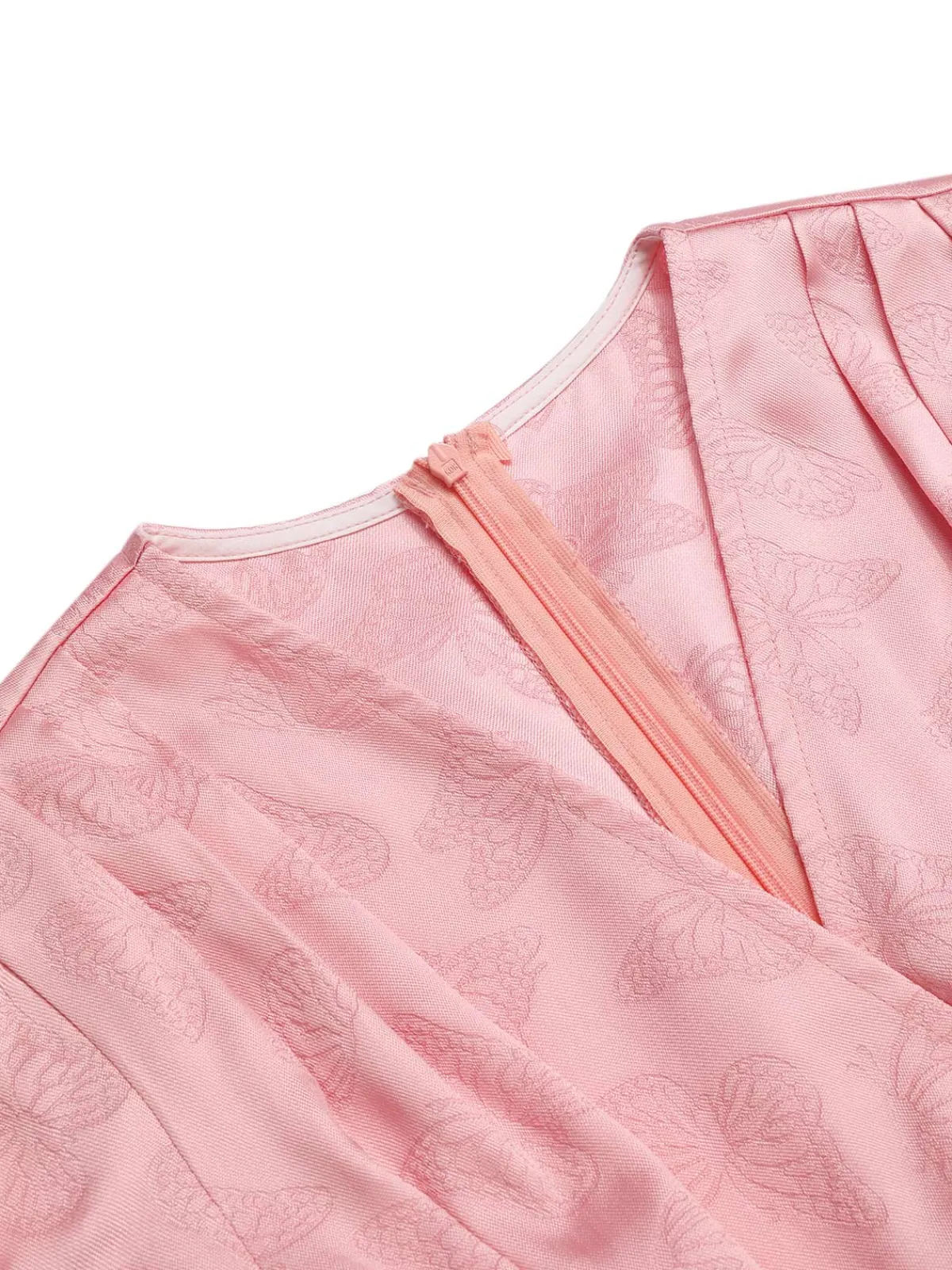 Fashion Retro Stage 1940s Deep V-Neck Butterfly Satin Dress Pink
