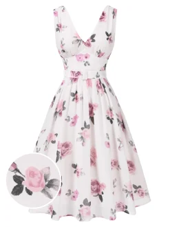 Sale Retro Stage 1940s Deep V-Neck Chiffon Rose Dress Pink