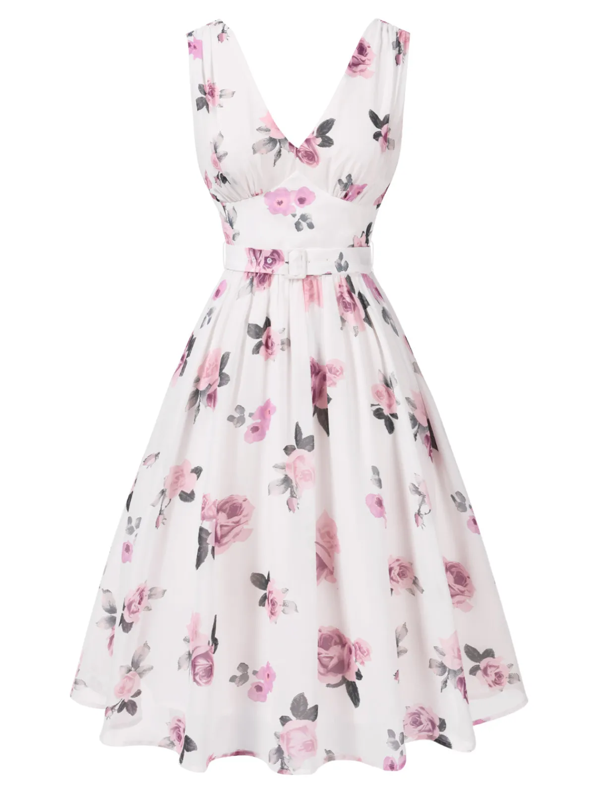 Sale Retro Stage 1940s Deep V-Neck Chiffon Rose Dress Pink