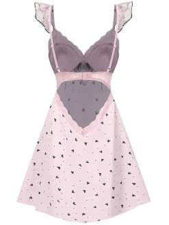 Hot Retro Stage 1960s Deep-V Hearts Lace Sling Nightgown Pink