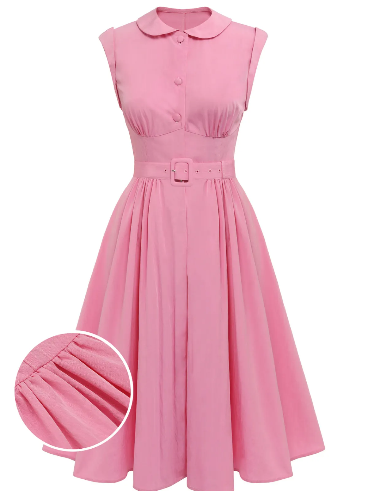 Best Retro Stage 1940s Doll Collar Solid Dress Pink