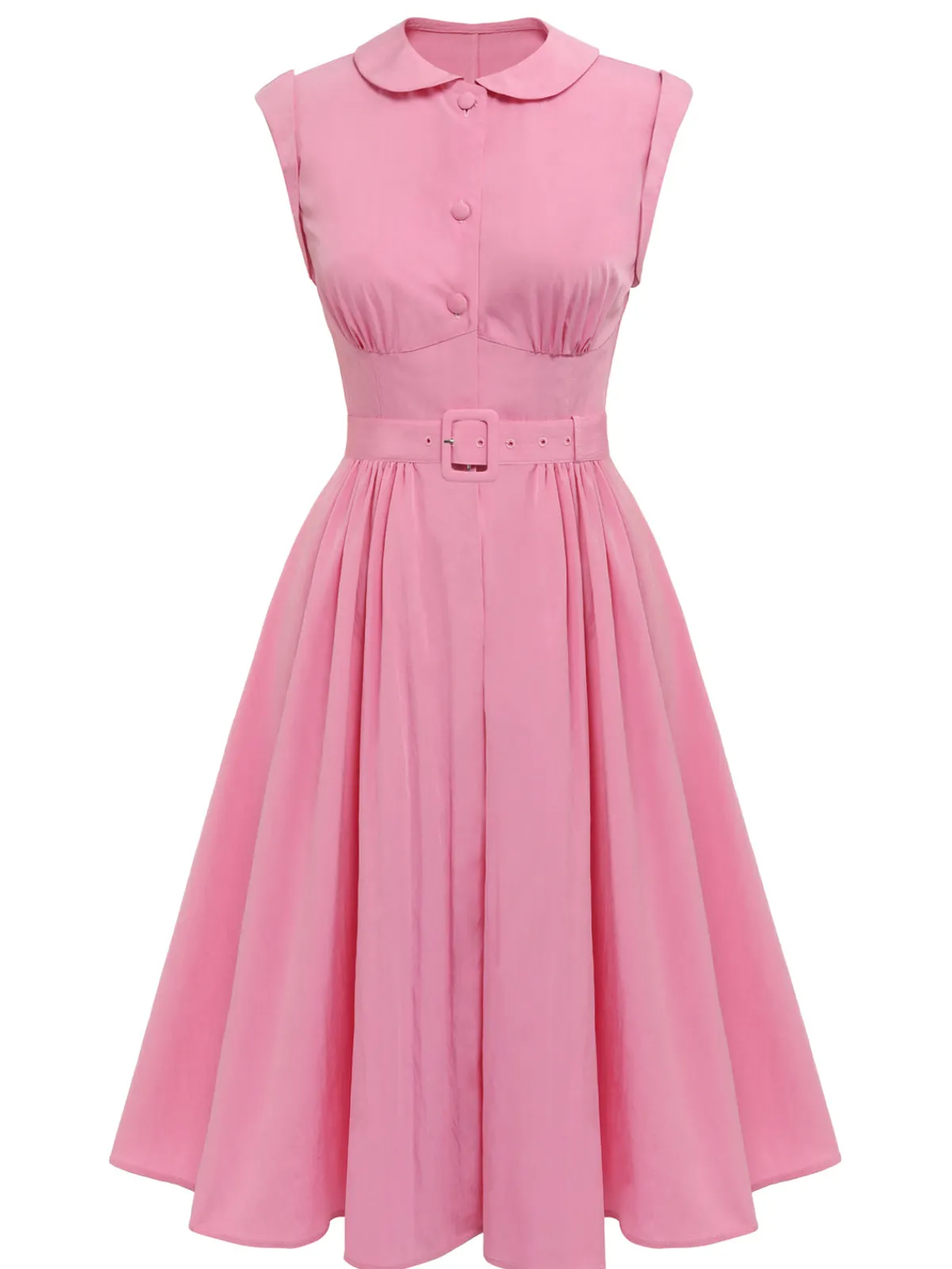 Best Retro Stage 1940s Doll Collar Solid Dress Pink