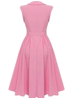 Best Retro Stage 1940s Doll Collar Solid Dress Pink
