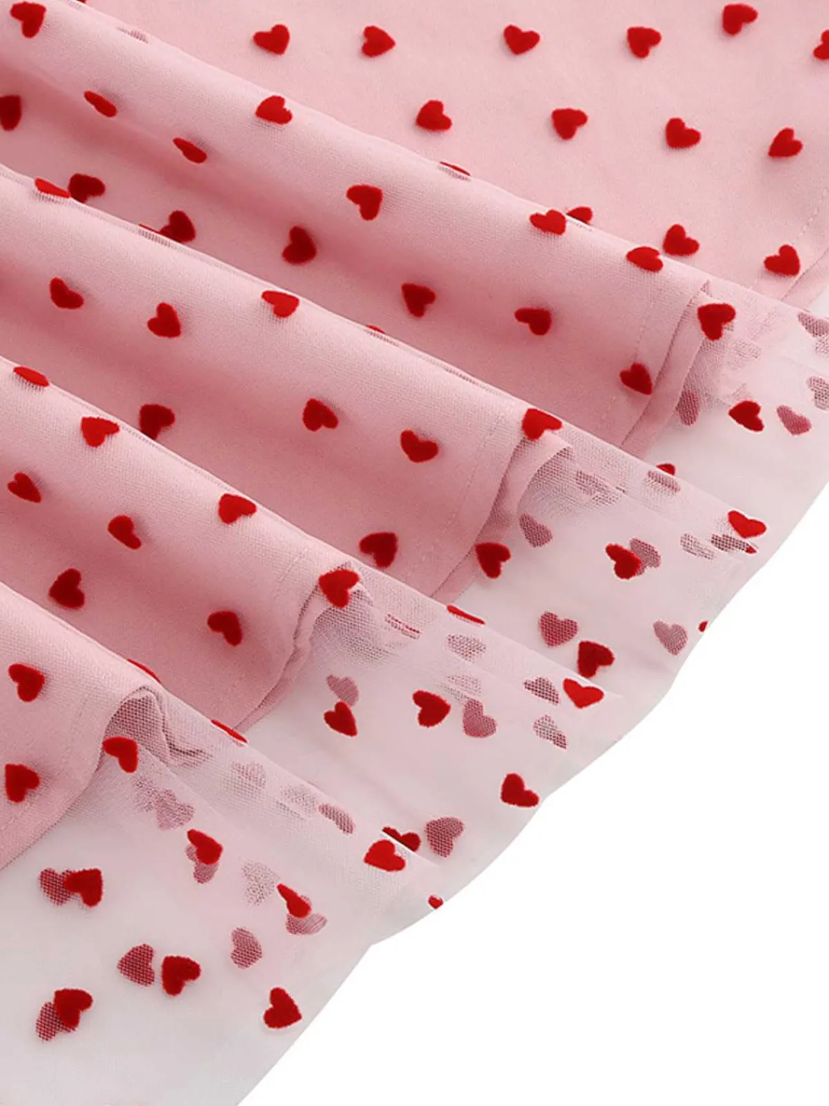 Discount Retro Stage Pink 1950s Flocked Heart Mesh Patchwork Dress