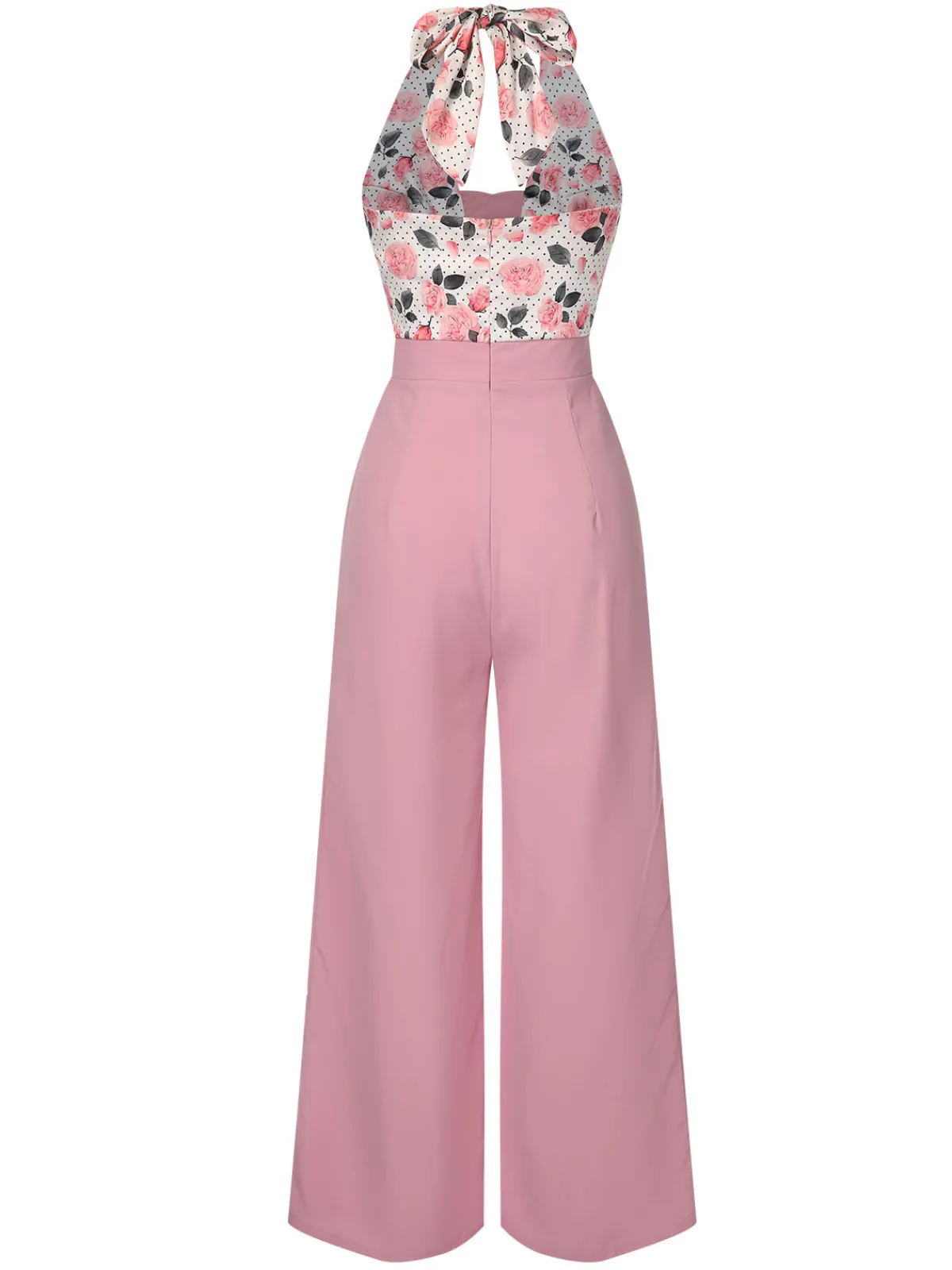 Online Retro Stage 1930s Floral Halter Jumpsuit Pink