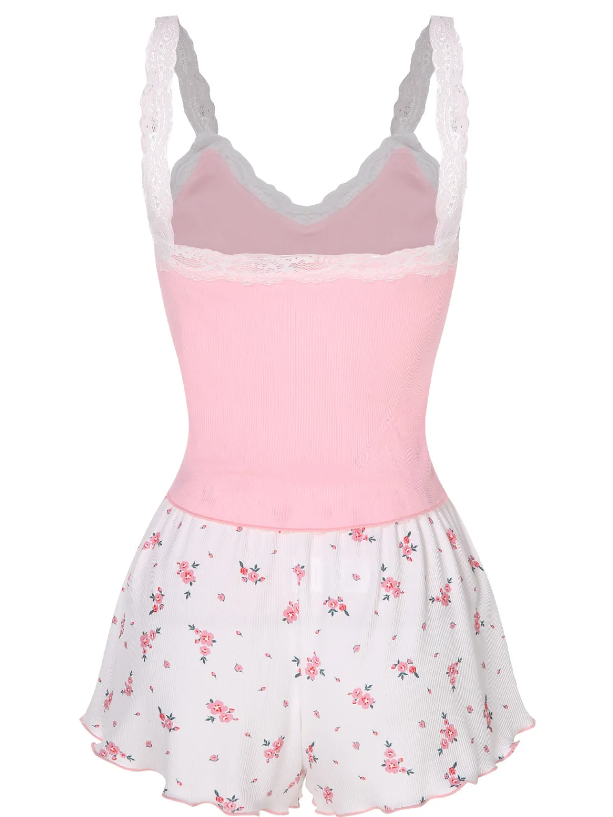Best Retro Stage 1950s Floral Lace Patchwork Sleepwear Pink