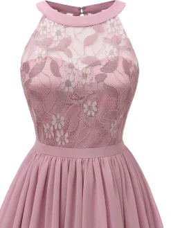 Fashion Retro Stage 1950s Floral Lace Swing Dress Pink