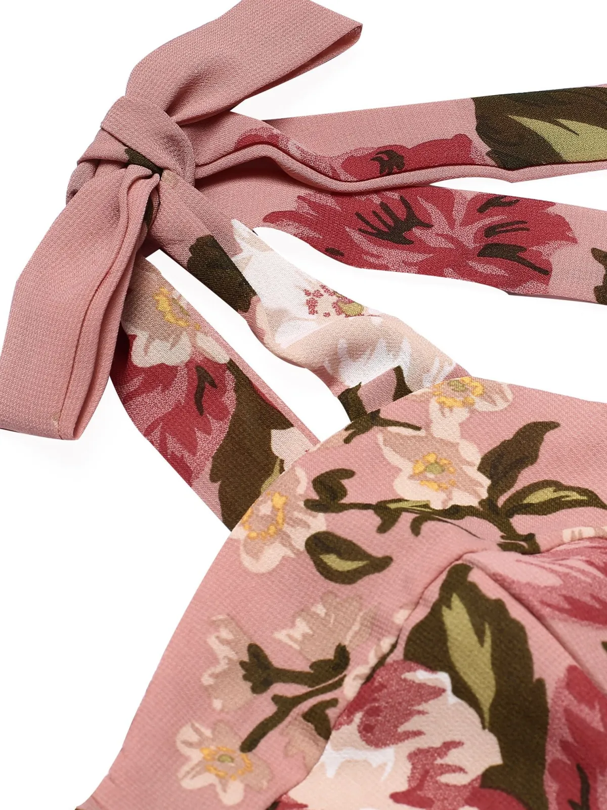 Sale Retro Stage 1940s Floral Lace-Up Dress Pink