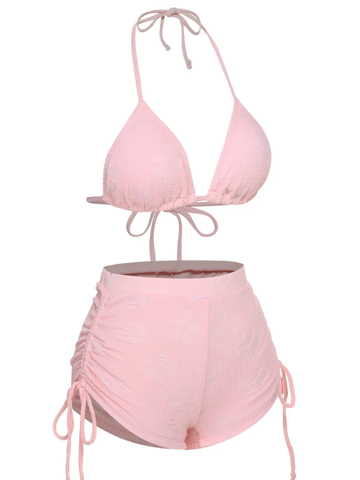 Fashion Retro Stage 1960s Floral Lace-Up Halter Swimsuit Pink