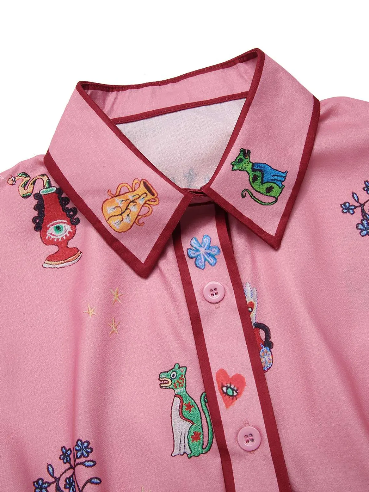 Online Retro Stage 1960s Floral Print Lapel Belted Dress Pink