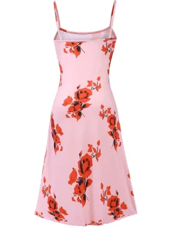 Fashion Retro Stage 1930s Floral Spaghetti Straps Nightgown Pink
