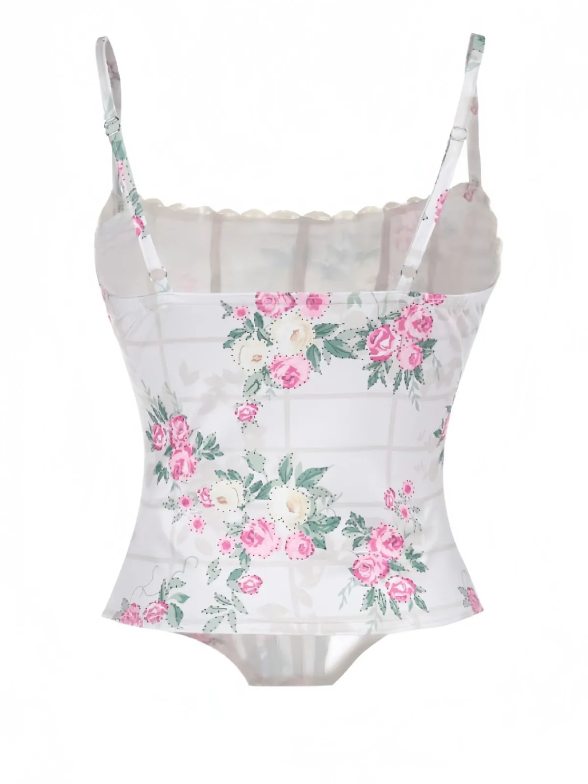 Clearance Retro Stage 1950s Floral Spaghetti Straps Corset Top Pink