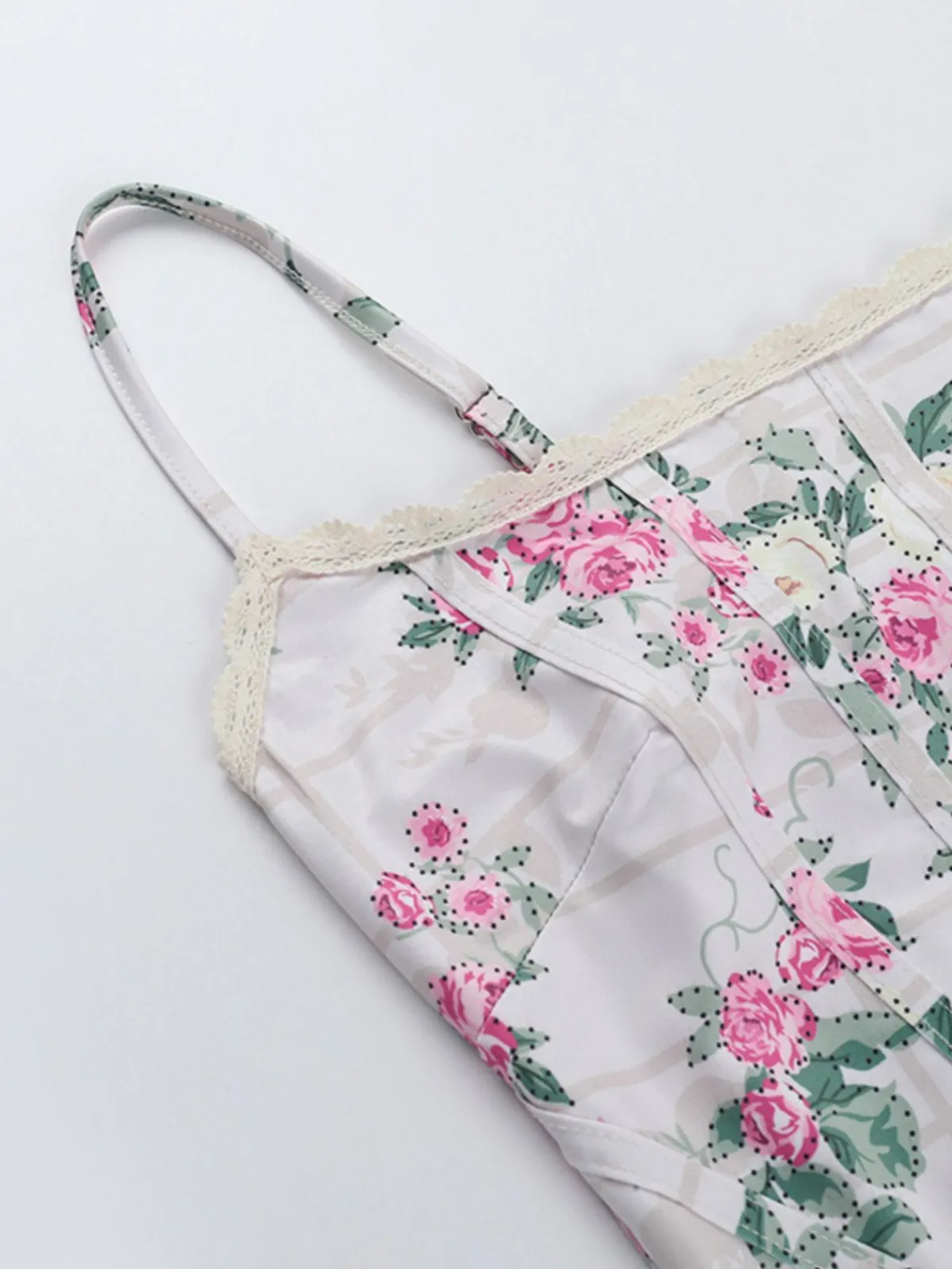 Clearance Retro Stage 1950s Floral Spaghetti Straps Corset Top Pink