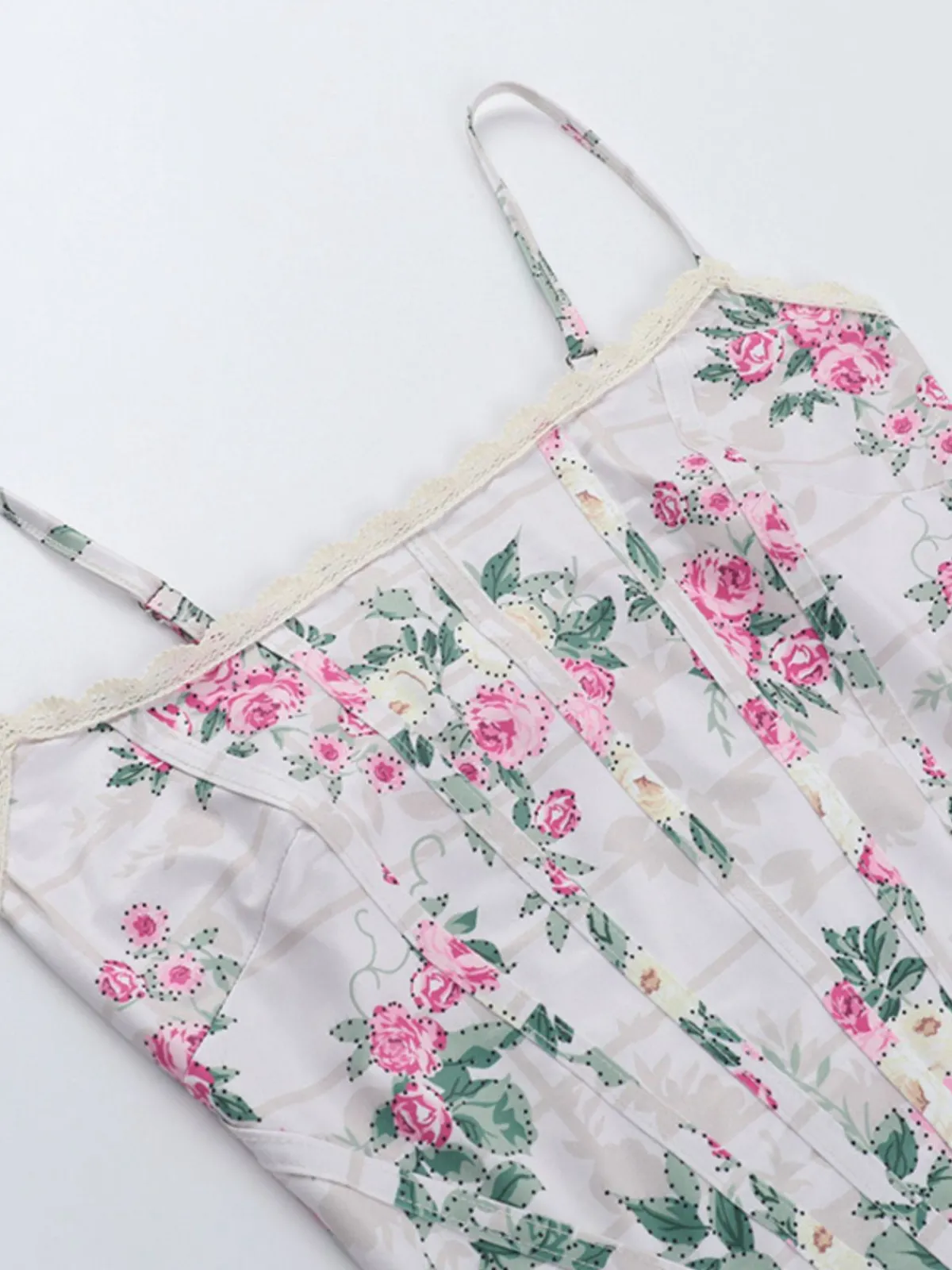 Clearance Retro Stage 1950s Floral Spaghetti Straps Corset Top Pink
