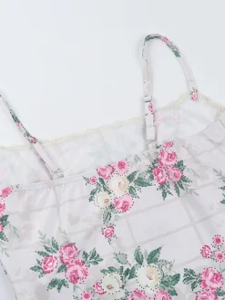 Clearance Retro Stage 1950s Floral Spaghetti Straps Corset Top Pink