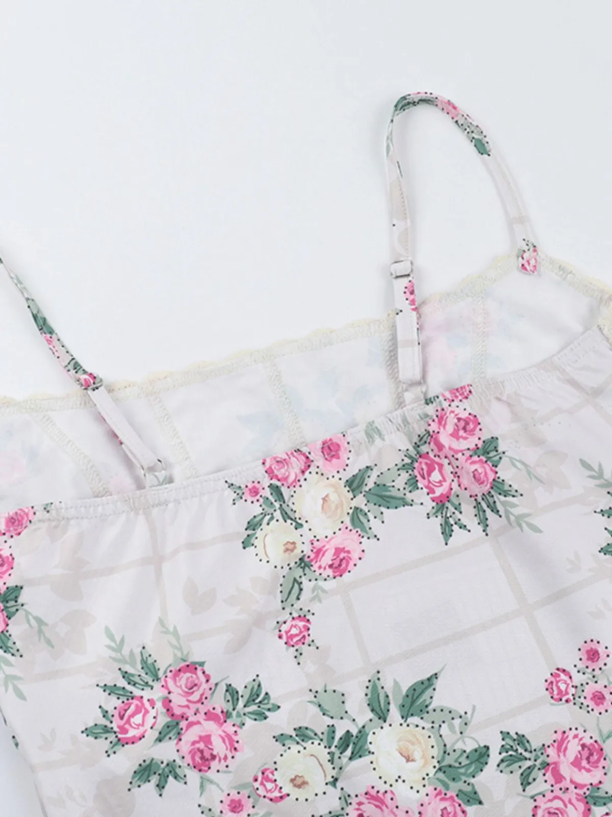 Clearance Retro Stage 1950s Floral Spaghetti Straps Corset Top Pink