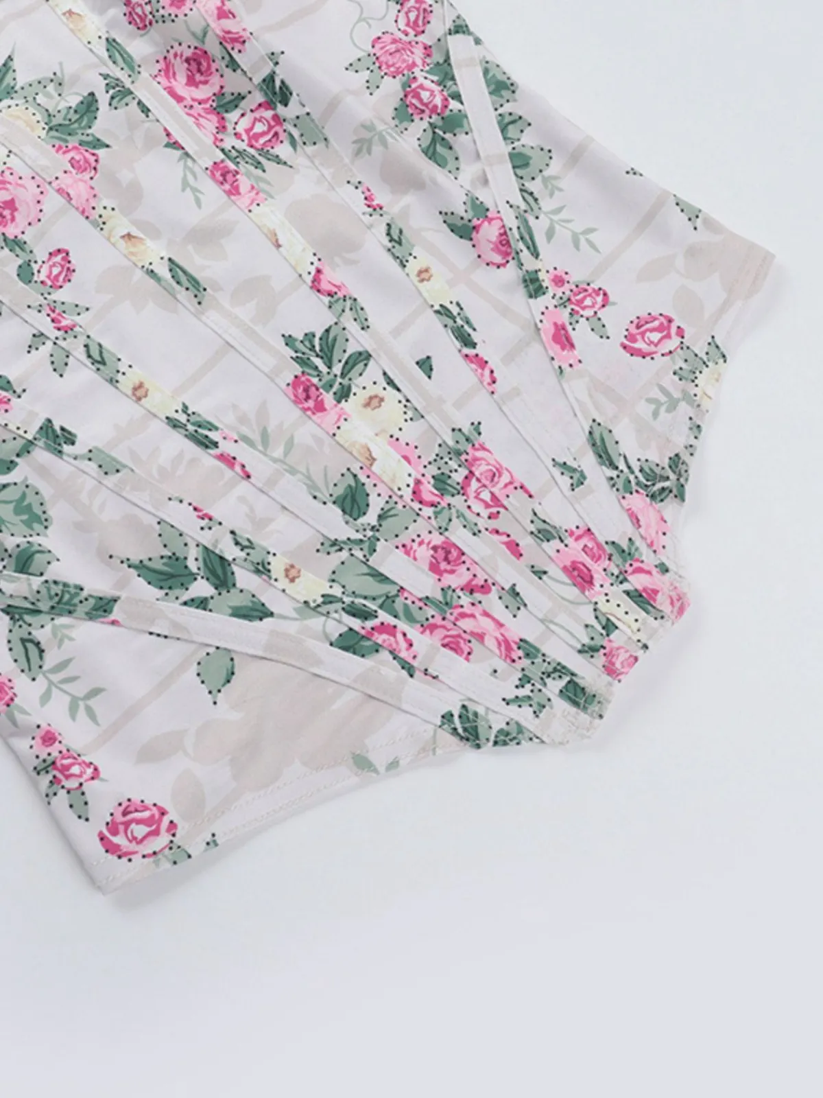 Clearance Retro Stage 1950s Floral Spaghetti Straps Corset Top Pink