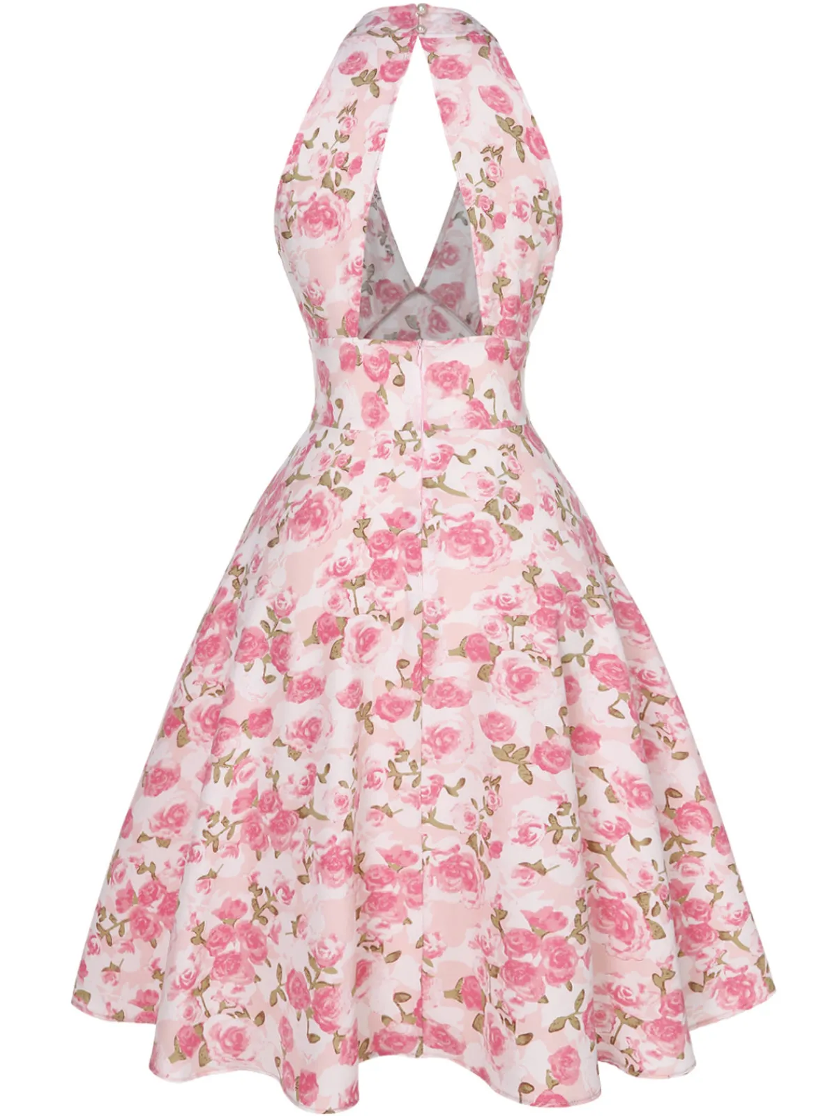 Best Retro Stage Pink 1950s Floral V-Neck Dress