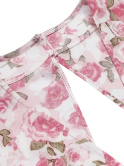 Best Retro Stage Pink 1950s Floral V-Neck Dress