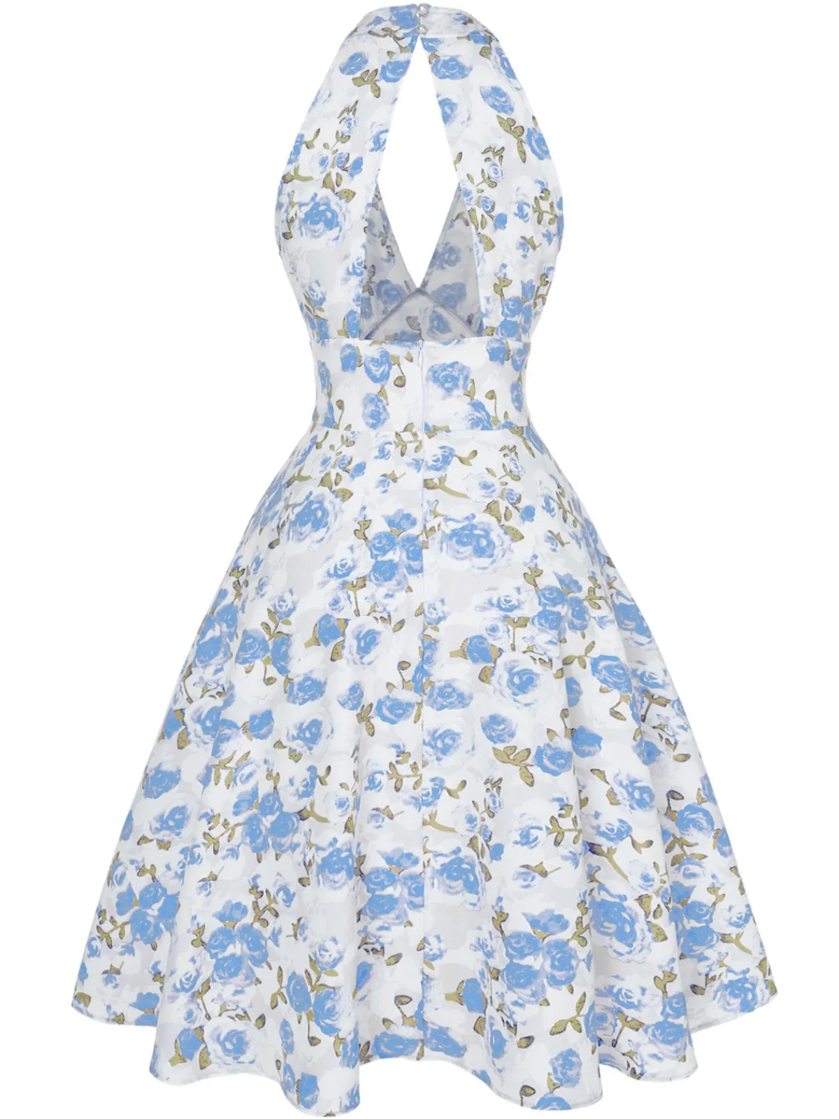 Best Retro Stage Pink 1950s Floral V-Neck Dress