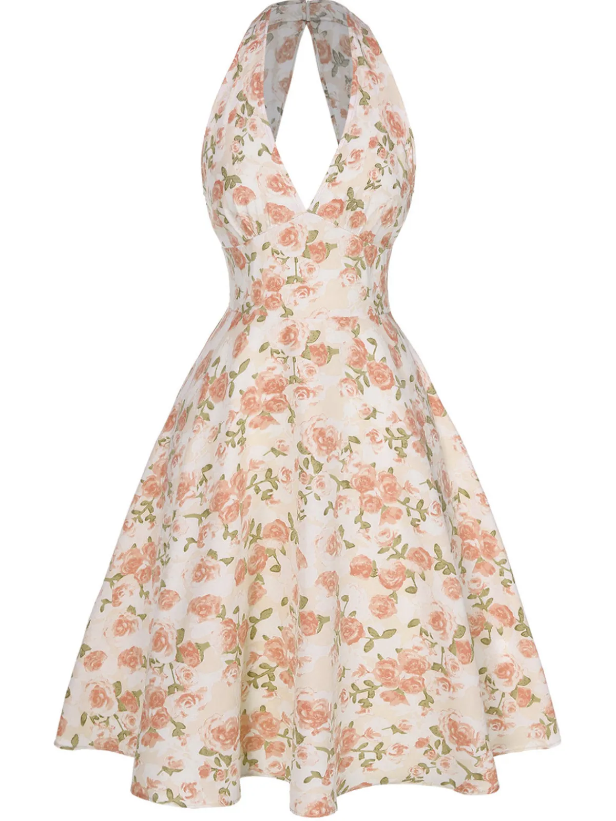 Best Retro Stage Pink 1950s Floral V-Neck Dress