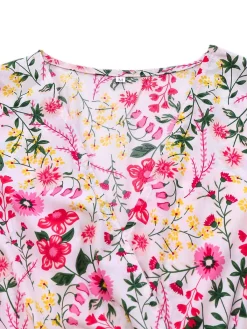 Outlet Retro Stage 1940s Flouce Sleeve V-Neck Floral Dress Pink