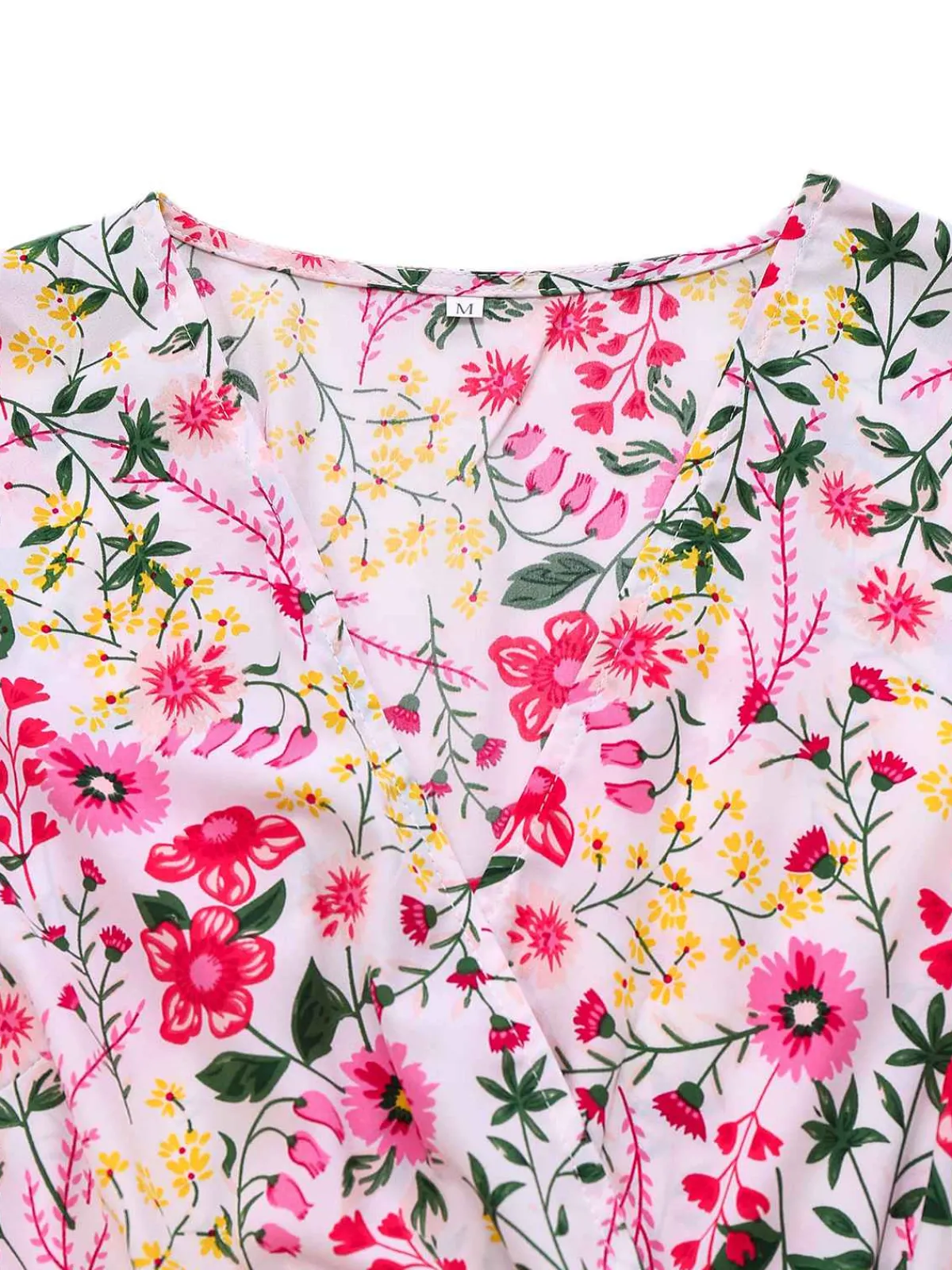 Outlet Retro Stage 1940s Flouce Sleeve V-Neck Floral Dress Pink