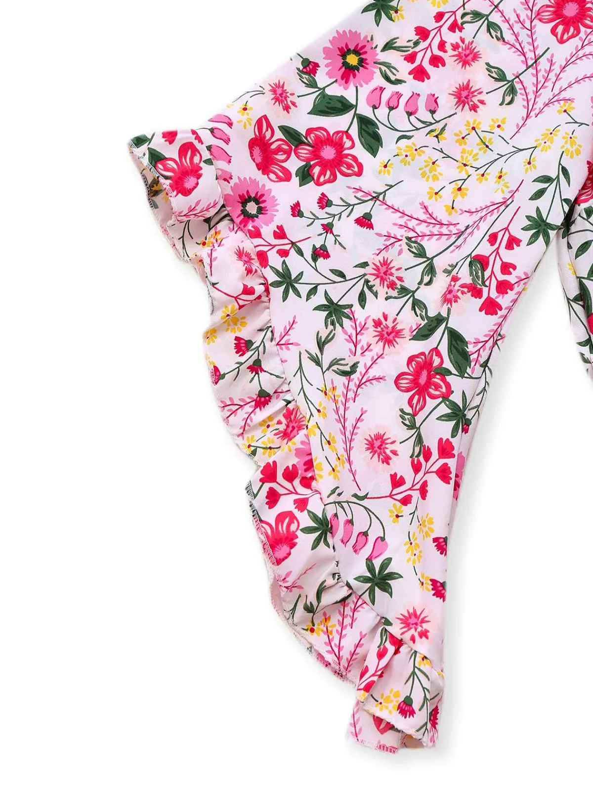 Outlet Retro Stage 1940s Flouce Sleeve V-Neck Floral Dress Pink
