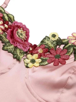 Outlet Retro Stage 1950s Flower Embroidered Suspender Nightgown Pink
