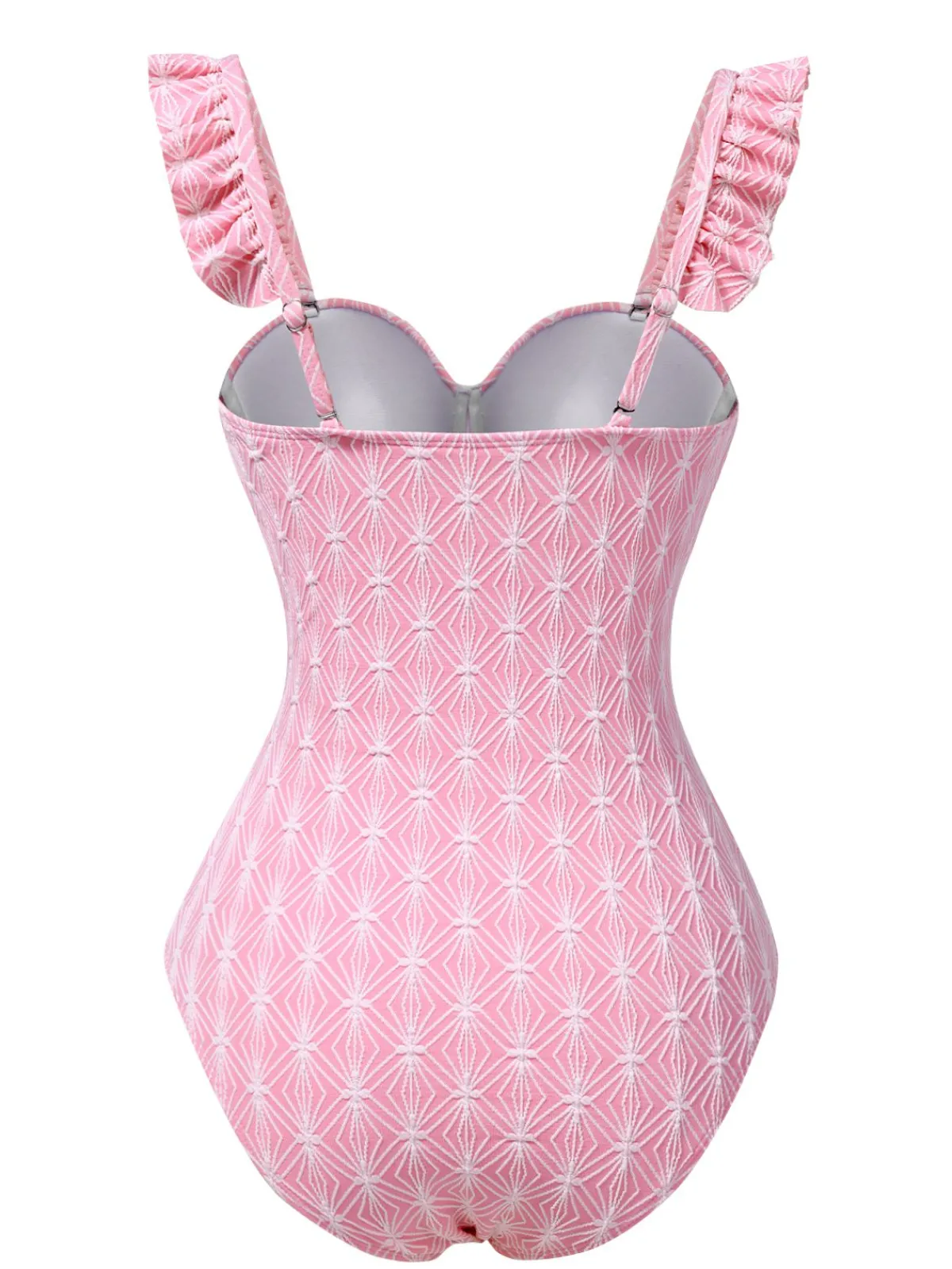 Outlet Retro Stage 1950s Geometric Ruffled One-Piece Swimsuit Pink