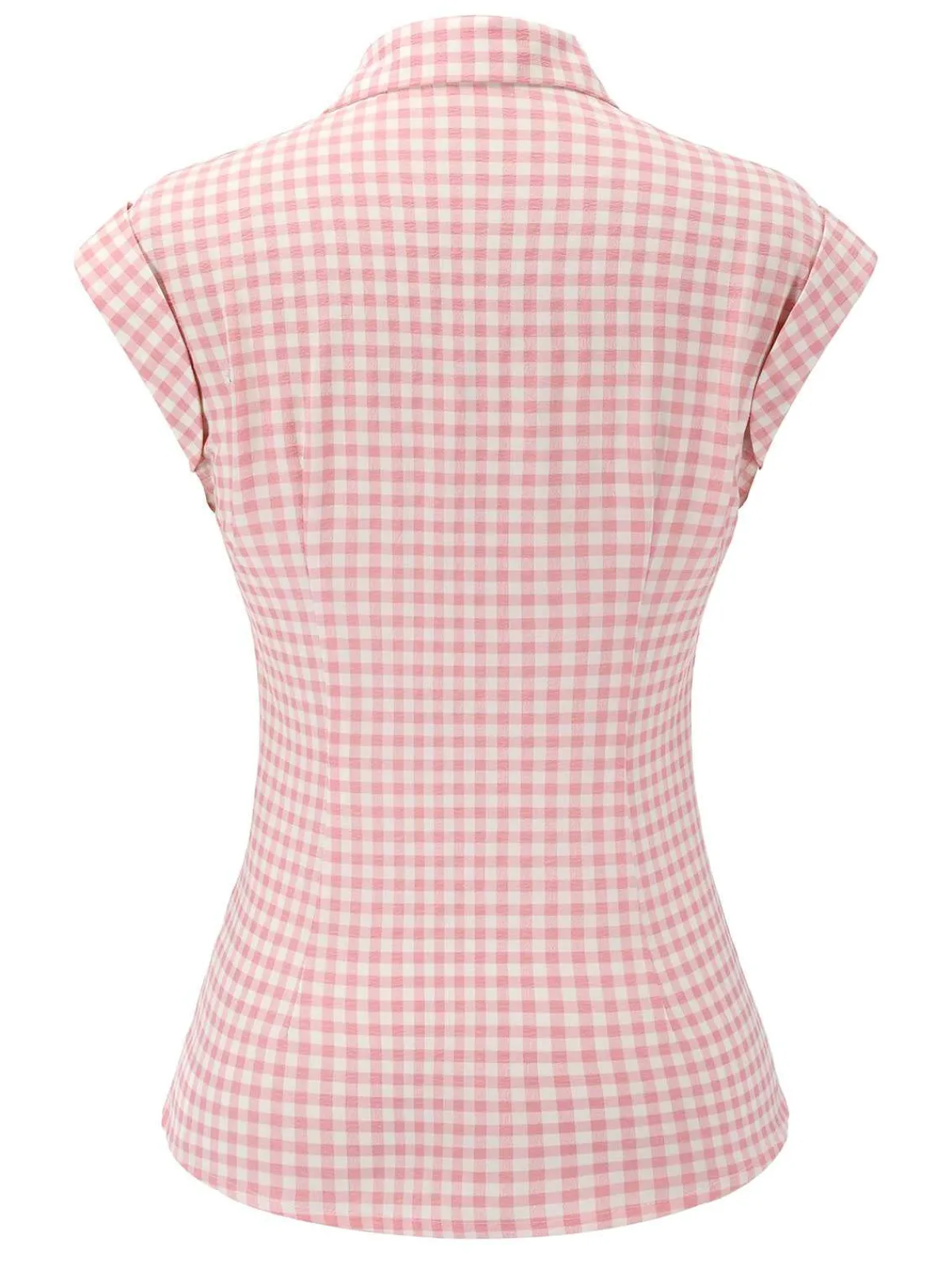 Fashion Retro Stage 1950s Gingham Plaid Lapel Shirt Pink