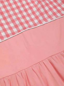 Online Retro Stage 1950s Gingham Plaid Patchwork Cotton Dress Pink