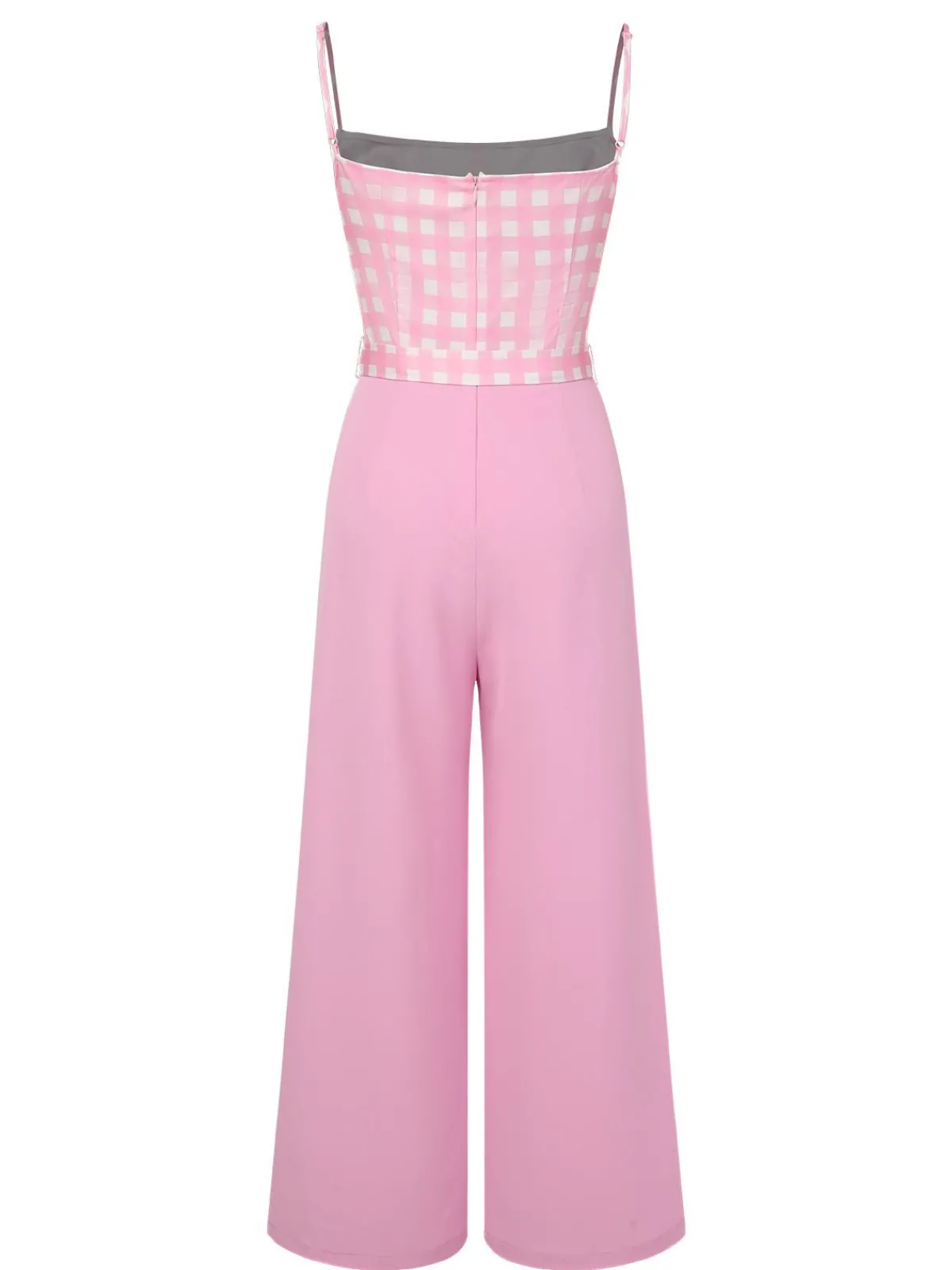 Discount Retro Stage 1950s Gingham Plaid Suspender Jumpsuit Pink