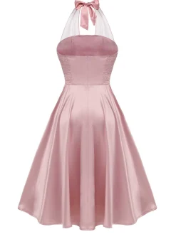 Hot Retro Stage 1950s Halloween Bloodstain Halter Dress Pink