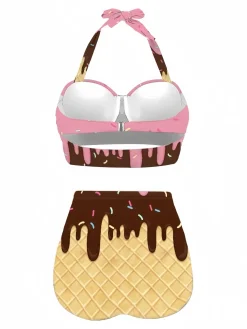 Discount Retro Stage Pink 1970s Halter Ice-Cream Cone High-Waist Bikini