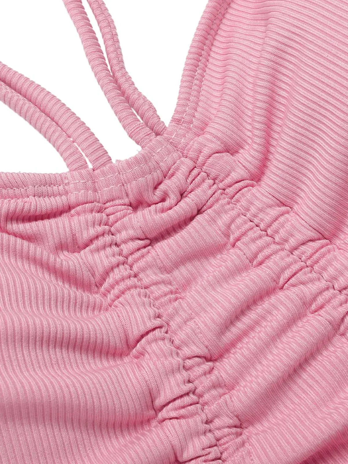 Hot Retro Stage Pink 1950s Halter Pleated Solid One-Piece Swimsuit Pale Pink