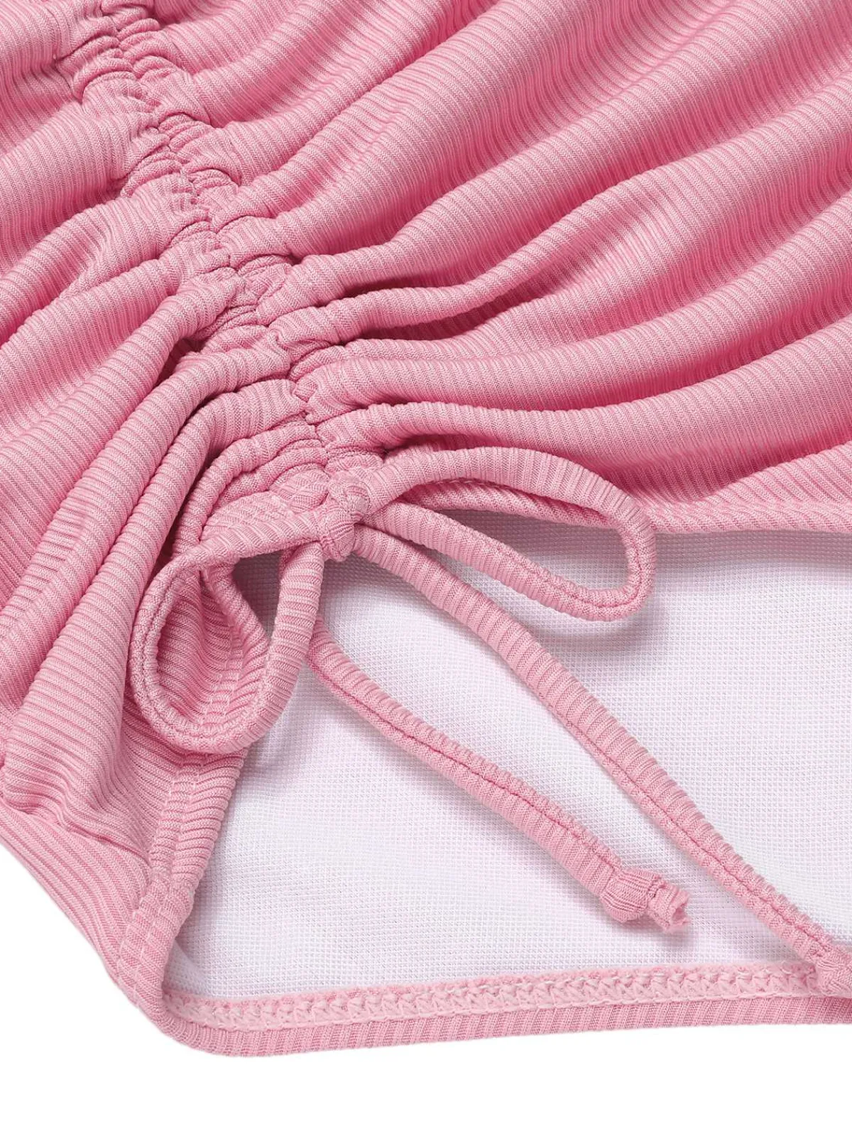 Hot Retro Stage Pink 1950s Halter Pleated Solid One-Piece Swimsuit Pale Pink