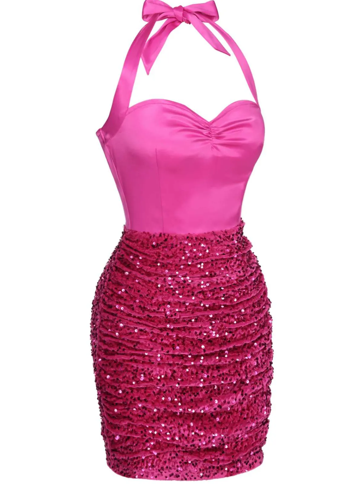 Clearance Retro Stage 1960s Halter Sequined Wrap Dress Pink