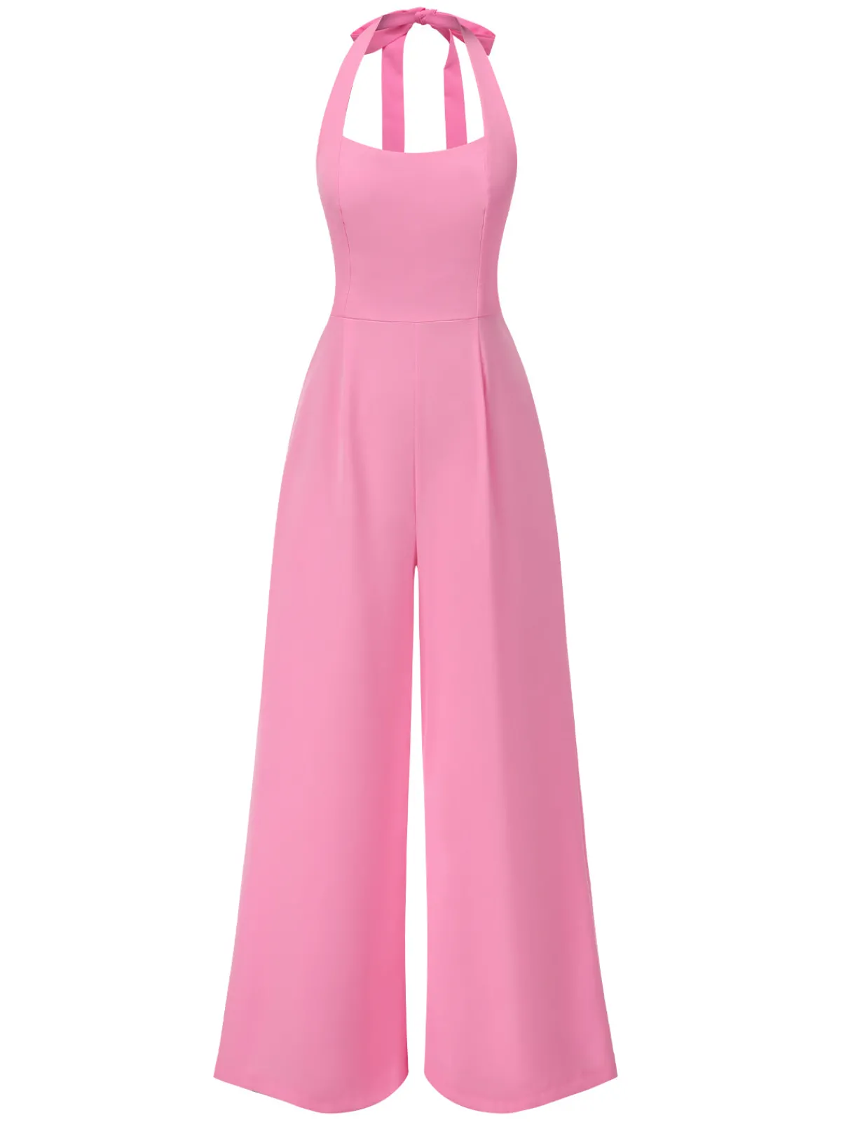Clearance Retro Stage 1950s Halter Solid Jumpsuit Pink
