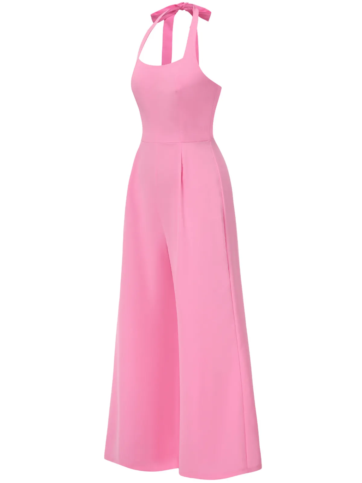 Clearance Retro Stage 1950s Halter Solid Jumpsuit Pink