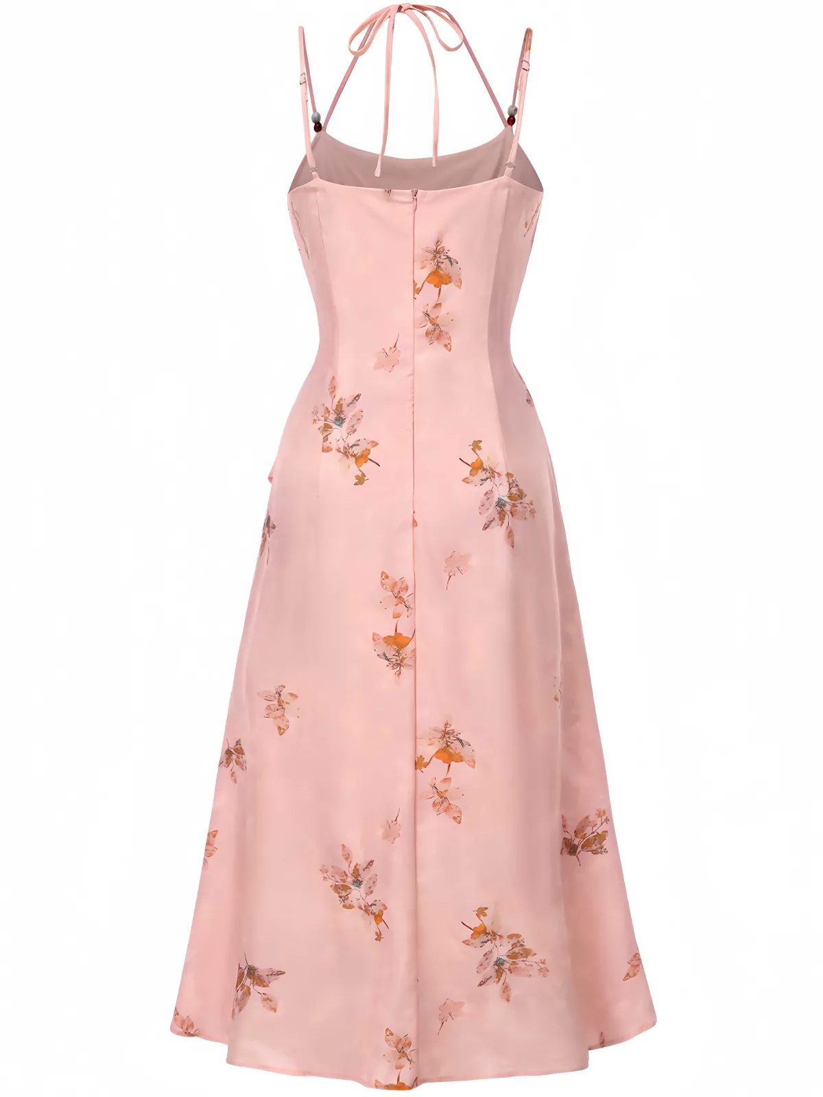 Online Retro Stage 1930s Halter Strap Floral Satin Dress Pink