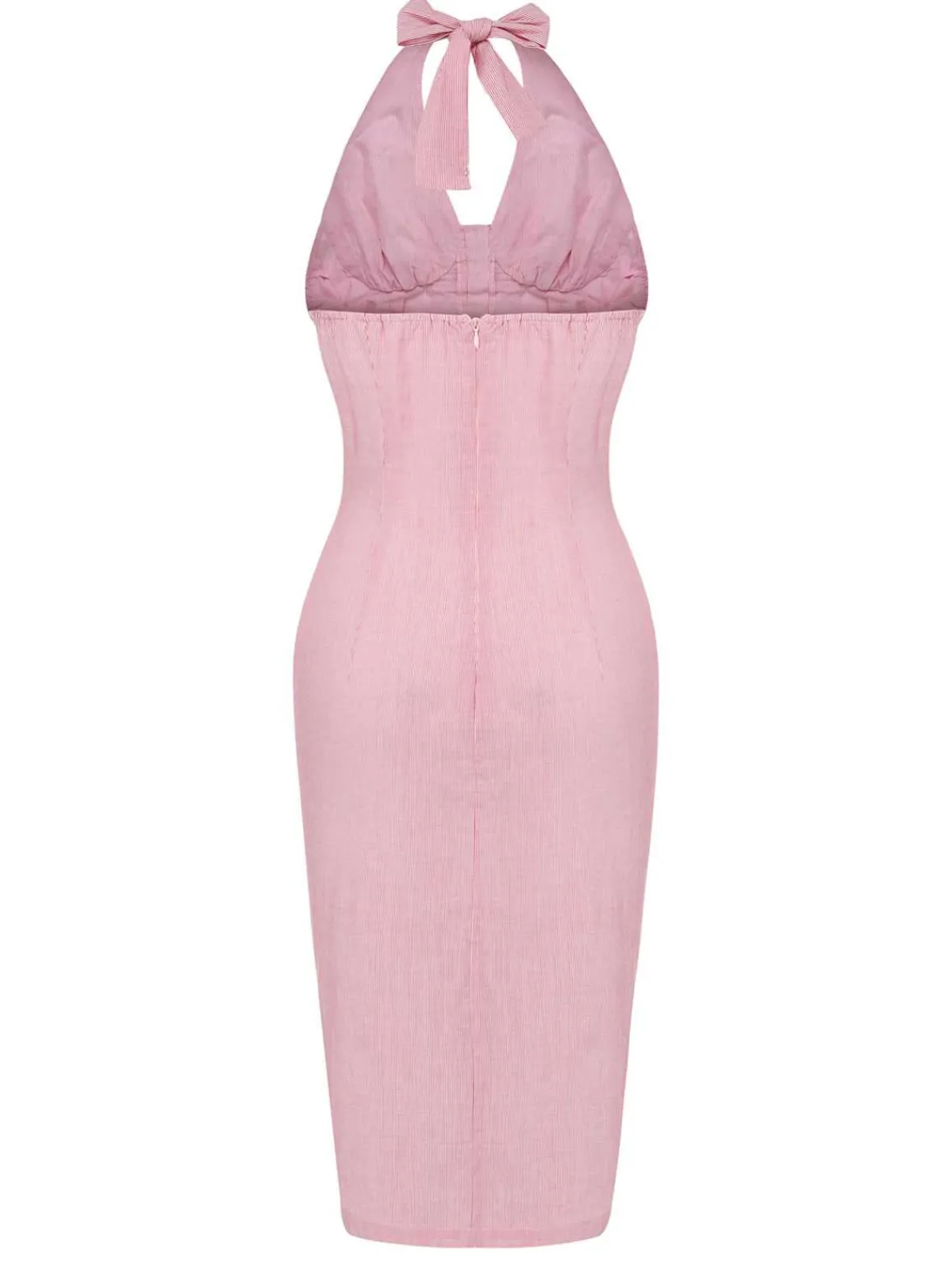Clearance Retro Stage 1960s Halter Stripes Slit Dress Pink