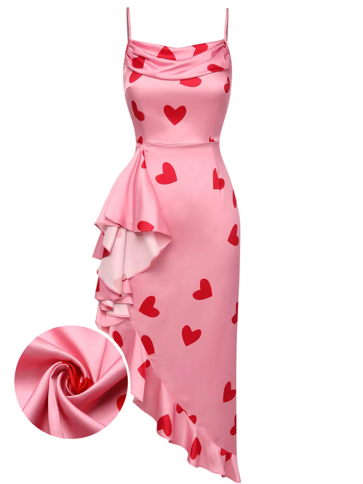 Clearance Retro Stage 1960s Heart Cowl Collar Sling Dress Pink