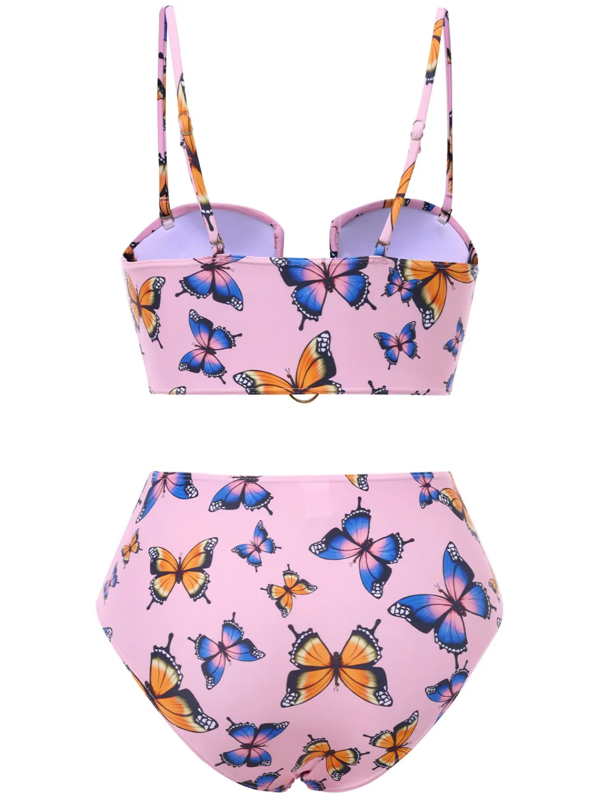 Discount Retro Stage 1950s Hollow Ring Butterfly Bikini Set Pink